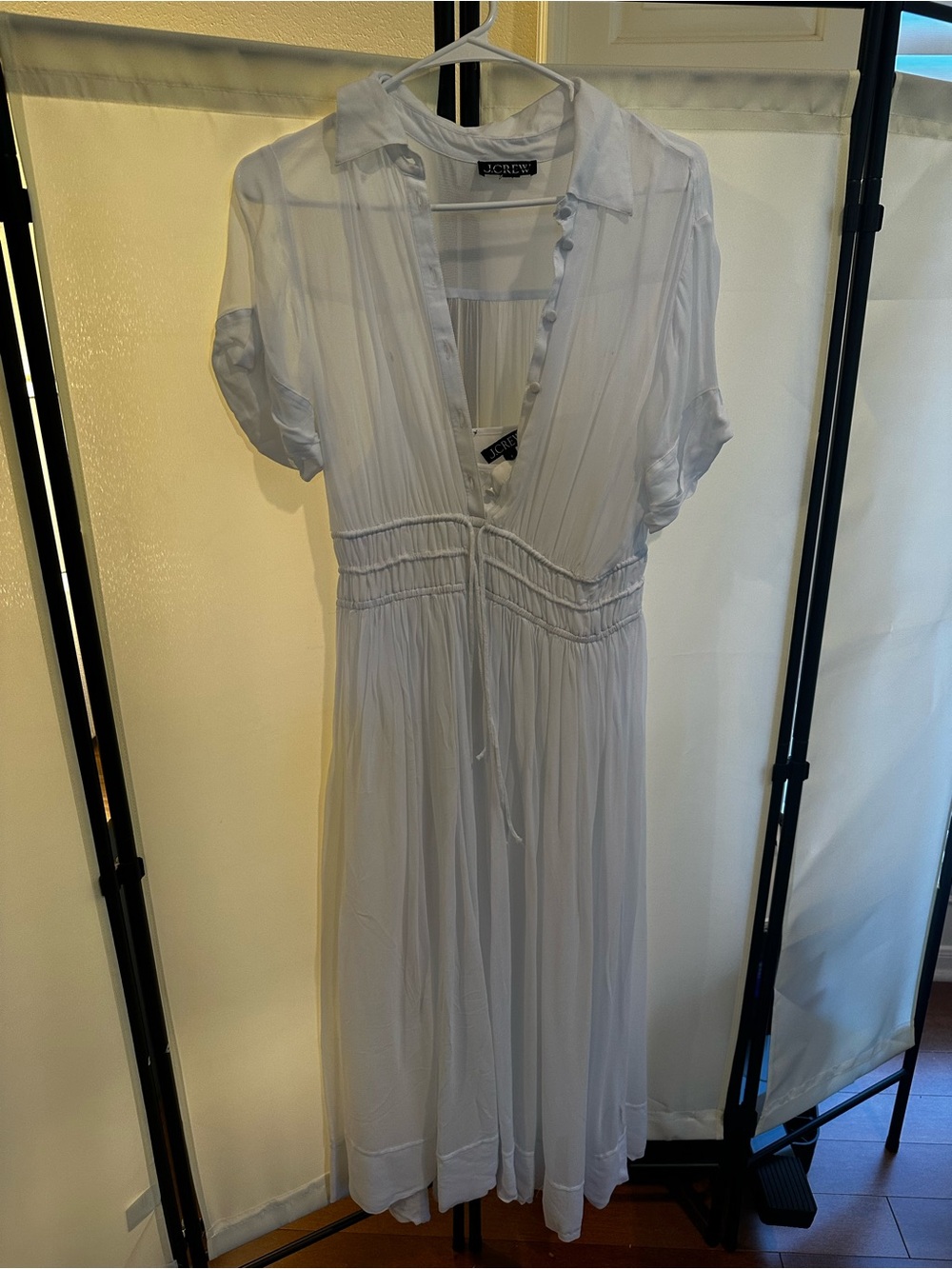 Jcrew White Short-Sleeve Button-Front Maxi Dress